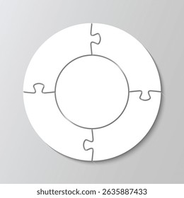 Circular cutting puzzle pieces grid. Circle jigsaw template. Business presentation info graphic. Modern background with mosaic shapes. Simple frame tiles. Vector illustration.