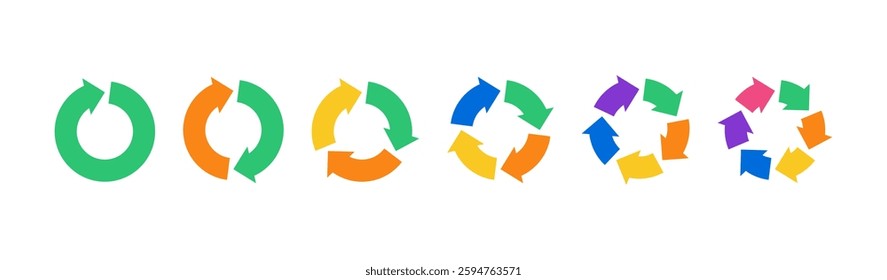 Circular cycle of arrows. Round diagram for infographics in presentations. Set with color vector illustration isolated on white background.