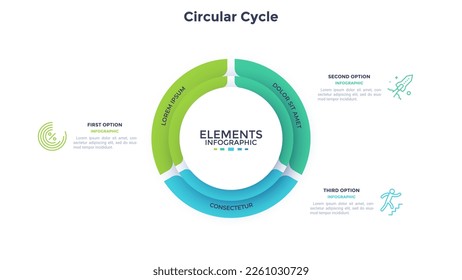 Circular Cycle for business analytics infographic design template. Entrepreneur growth strategy building chart with 3 elements. Visual data presentation material. Web pages and applications