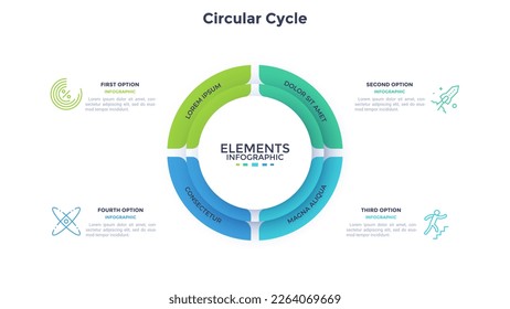 Círculo circular para la plantilla de diseño infográfico de análisis de negocios. Gráfico de construcción de la estrategia de crecimiento emprendedor con 4 elementos. Material de presentación de datos visuales. páginas web y aplicaciones