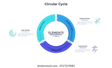 Circular Cycle for business analytics infographic design template. Entrepreneur growth strategy building chart with 3 elements. Visual data presentation material. Web pages and applications