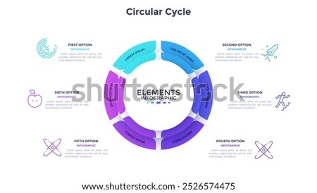 Circular Cycle for business analytics infographic design template. Entrepreneur growth strategy building chart with 6 elements. Visual data presentation material. Web pages and applications