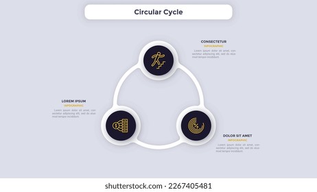 Ciclo circular para procesos de empresa interconexión diseño de planchas de planeamiento de infografía. Infograma de desarrollo corporativo con iconos de línea delgada. Gráficos instructivos con 3 pasos para la creación de banners