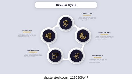 Circular cycle for company processes interconnection infographic template chart design. Corporate development infochart with thin line icons. Instructional graphics with 5 steps for banners creation