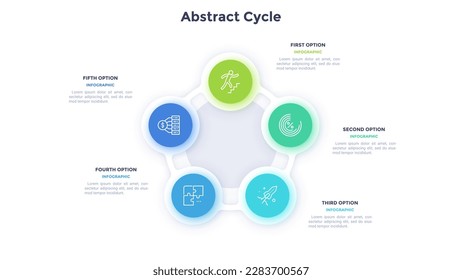 Circular cycle for company processes interconnection infographic template chart design. Corporate development infochart with thin line icons. Instructional graphics with 5 steps for banners creation