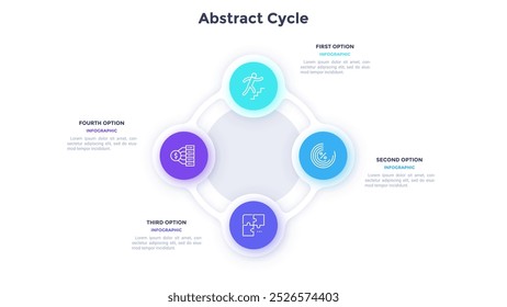 Circular cycle for company processes interconnection infographic template chart design. Corporate development infochart with thin line icons. Instructional graphics with 4 steps for banners creation