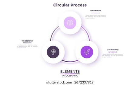 Kreislaufzyklus für Unternehmen verarbeitet Zusammenschaltung infographischen Vorlagendiagramm Entwurf. Infografik zur Unternehmensentwicklung mit dünnen Liniensymbolen. Anleitung Grafiken mit 3 Schritten für Banner-Erstellung