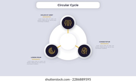 Circular Cycle of corporate staff productivity infographic design template. Hiring talents for business company. Pie chart diagram with 3 segments and icons. Visual data presentation material