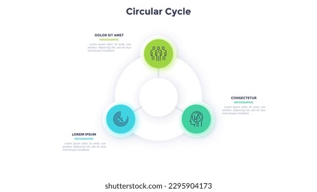 Circular Cycle of corporate staff productivity infographic design template. Hiring talents for business company. Pie chart diagram with 3 segments and icons. Visual data presentation material