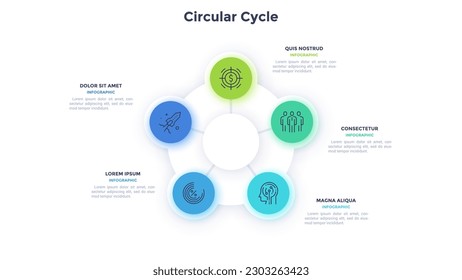 Circular Cycle of corporate staff productivity infographic design template. Hiring talents for business company. Pie chart diagram with 5 segments and icons. Visual data presentation material