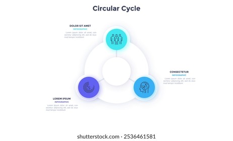 Circular Cycle of corporate staff productivity infographic design template. Hiring talents for business company. Pie chart diagram with 3 segments and icons. Visual data presentation material