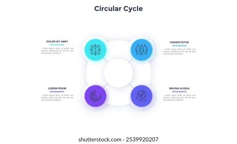 Circular Cycle of corporate staff productivity infographic design template. Hiring talents for business company. Pie chart diagram with 4 segments and icons. Visual data presentation material