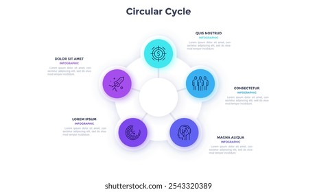 Circular Cycle of corporate staff productivity infographic design template. Hiring talents for business company. Pie chart diagram with 5 segments and icons. Visual data presentation material
