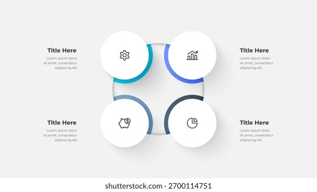 Diagrama Circular com 4 Passos. Infográfico de gradiente moderno para visualização de processos de negócios, fluxos de dados e análises