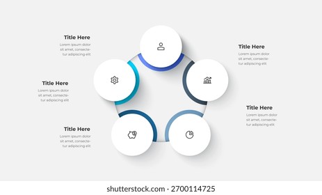 Diagrama Circular com 5 Passos. Infográfico de gradiente moderno para visualização de processos de negócios, fluxos de dados e análises