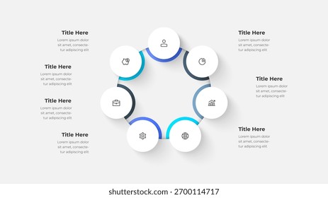 Diagrama de ciclo circular con 7 pasos. Infografía de gradiente moderno para procesos de negocio, flujo de datos y visualización de análisis