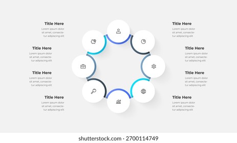 Circular Cycle Diagram with 8 Steps. Modern Gradient Infographic for Business Process, Data Flow, and Analysis Visualization