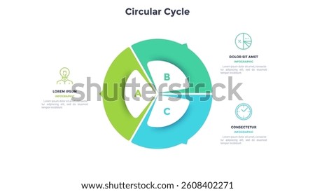 Circular cycle diagram template for business presentation. Infographic design with 3 elements and icons. Flowchart vector illustration for marketing report and web banner