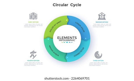 Circular Cycle of financial structure analytics infographic design template. Business fund strategy building chart with 4 elements. Visual data presentation material. Web pages and applications