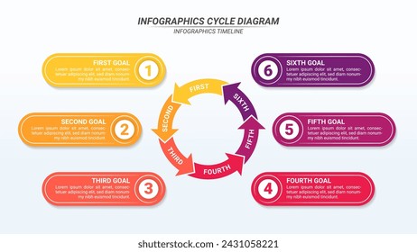 Circular Cycle Infographic with 6 Options and Editable Text on a 16:9 Ratio for Business Goals, Targets, and Website Design.