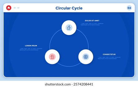 Circular Cycle infographic chart design for business website. Commercial info-chart representing processes integration. Corporate data visualization diagram. Graphics with 3 steps for banners