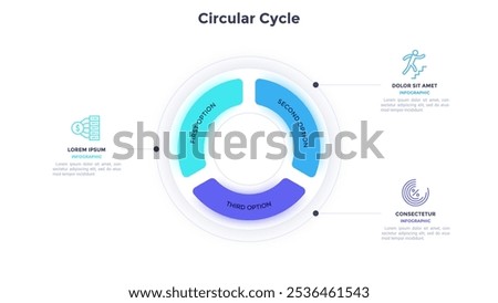 Circular Cycle infographic chart design for business development strategy presentation. Informative infochart with thin line icons for corporate data visualization. Graphics with 3 steps for banners