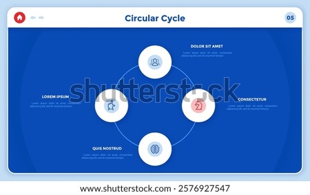 Circular Cycle infographic chart design for business website. Commercial info-chart representing processes integration. Corporate data visualization diagram. Graphics with 4 steps for banners