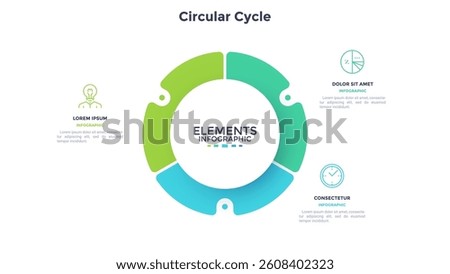 Circular cycle infographic template for business presentation, showing three elements or steps for project completion, workflow visualization for presentation. Vector illustration