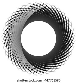 Circular, cyclic spiral, vortex element. Grayscale rotating shape. Abstract  illustration of a swirl, twirl motif.