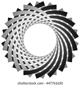 Circular, cyclic spiral, vortex element. Grayscale rotating shape. Abstract  illustration of a swirl, twirl motif.