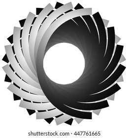 Circular, cyclic spiral, vortex element. Grayscale rotating shape. Abstract  illustration of a swirl, twirl motif.