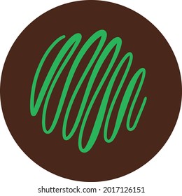 Circular dark brown Chocolate candy with apple green drizzle. Layered confectionary SVG svg