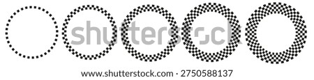 Circular dashed border frames set, geometric dotted round line vector collection