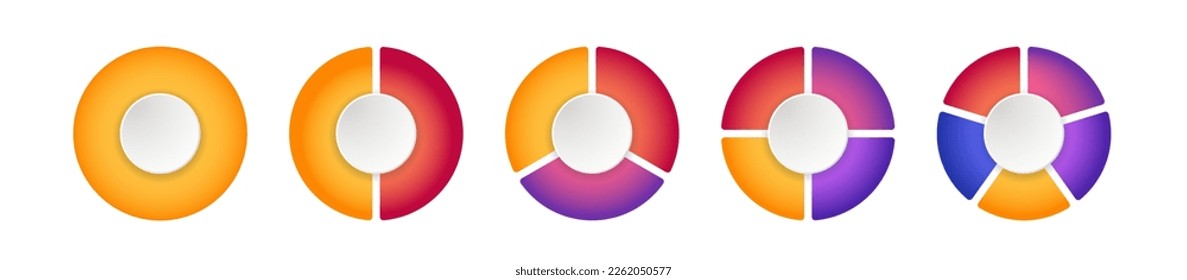 Circular data representation, using pie charts or circle slices to show proportional segments. Colorful vector illustration with trendy gradient colors for your business presentation 
