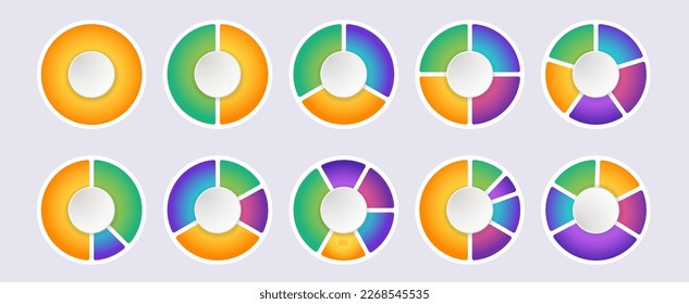 Circular data representation, using pie charts or circle slices to show proportional segments. Colorful vector illustration with trendy gradient colors for your business presentation 