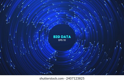 Circular data swirl on dark blue technology background. Hurricane vortex concentric lines