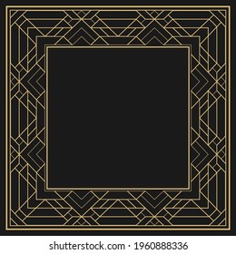 Circular decorative frame. Geometric gold decorative ornament with place for text. Monogram, greeting card, wedding invitation. Vector graphics.