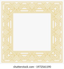 Circular decorative frame. Geometric gold decorative ornament with place for text. Monogram, greeting card, wedding invitation. Vector graphics.
