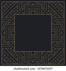 Circular decorative frame. Geometric gold decorative ornament with place for text. Monogram, greeting card, wedding invitation. Vector graphics.