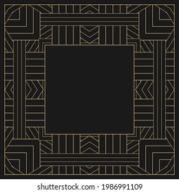 Circular decorative frame. Geometric gold decorative ornament with place for text. Monogram, greeting card, wedding invitation. Vector graphics.