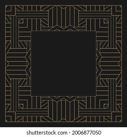 Circular decorative frame. Geometric gold decorative ornament with place for text. Monogram, greeting card, wedding invitation. Vector graphics.