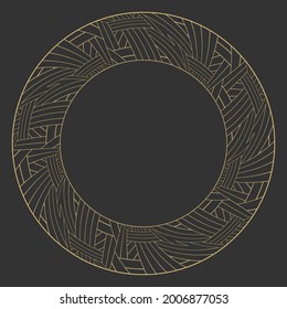 Circular decorative frame. Geometric gold decorative ornament with place for text. Monogram, greeting card, wedding invitation. Vector graphics.