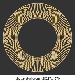 Marco decorativo circular. Ornamento decorativo de oro geométrico con lugar para texto. Monograma, tarjeta de saludo, invitación a la boda. Gráficos vectoriales.