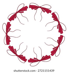 Kreisförmiger Zierrahmen aus zartrosa, kranzförmig angeordneten Schleifen. Elegante romantische Umrandung für Valentinskarten, Hochzeitsdesigns, Einladungen, Branding und feminine Layouts.