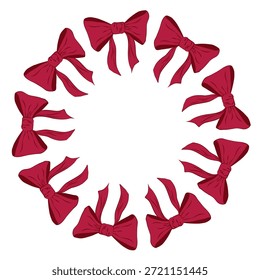 Kreisförmiger Zierrahmen aus zartrosa, kranzförmig angeordneten Schleifen. Elegante romantische Umrandung für Valentinskarten, Hochzeitsdesigns, Einladungen, Branding und feminine Layouts. 