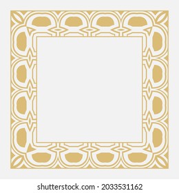 Circular decorative gold frame. Geometric decorative ornament with place for text. Monogram, greeting card, wedding invitation. Vector graphic.