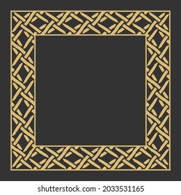 Circular decorative gold frame. Geometric decorative ornament with place for text. Monogram, greeting card, wedding invitation. Vector graphic.