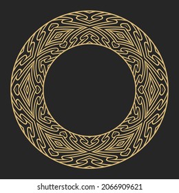 Marco de oro decorativo circular. Ornamento geométrico abstracto con lugar para texto. Monograma, tarjeta de saludo, invitación a la boda. Diseño vectorial de elementos.