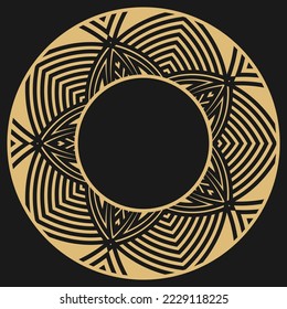 Circular decorative gold frame. Geometric abstract vintage ornament with place for text. Monogram, greeting card, wedding invitation. Element vector design.