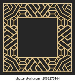 Circular decorative gold frame. Rectangular stylish abstract ornament with place for text. Art ornament of elements of design of luxury goods, logos, monograms, greeting card. Vector. 